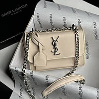 Yves Saint Laurent Sunset Mini Chain Beige женские сумочки и клатчи высокое качество