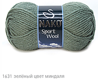 Nako SPORT WOOL ( Спорт Вул ) № 1631 серо-зеленый (Шерстяная пряжа с акрилом, нитки для вязания)