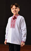 Вышиванка детская из хлопка для мальчика с красной вышивкой. Украинская вышиванка с длинным рукавом 122