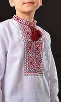 Вышиванка детская из хлопка для мальчика с красной вышивкой. Украинская вышиванка с длинным рукавом 134