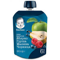 Новинка Детское пюре Gerber яблоко, груша, малина, черника, 90 г (7613036345484) !