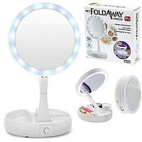 Складное зеркало для макияжа Mirror My foldAway с LED подсветкой, круглое