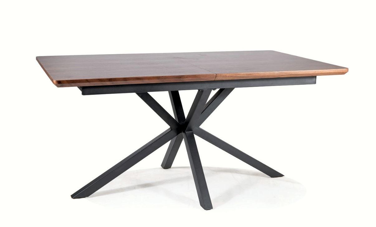 Стіл обідній розкладний Logan метал чорний стільниця МДФ зі шпоном горіх 160-200x90х75 см (SignalTM)