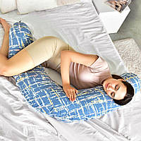 Подушка для беременных и кормления U-образной формы ТМ PAPAELLA 30х190 см с пуговкой акварель деним