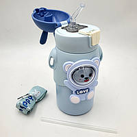 Термос для воды напитков с трубочкой поилкой бутылка детская стальная термокружка 500мл UKC EL-1802 голубой