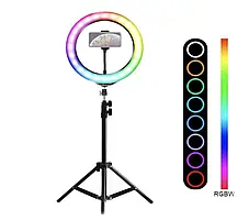 Кільцева LED Лампа RGB MJ33 (33см) + Штатив 2,1м +BT кнопка, Набір для Блогера Стримера Тіктокера, фото 4