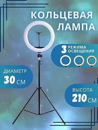 Кільцева Лампа Ring Fill Light QX-300 30см + Штатив 2.1м, Світлодіодне Освітлення для Блогера, фото 1