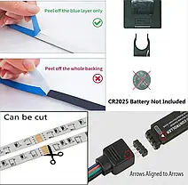 Стрічка для освітлення та декору (Rope-Lights) SMD5050-RGB bluetooth, дріт чорний, 5м (Різнокольорова), фото 3