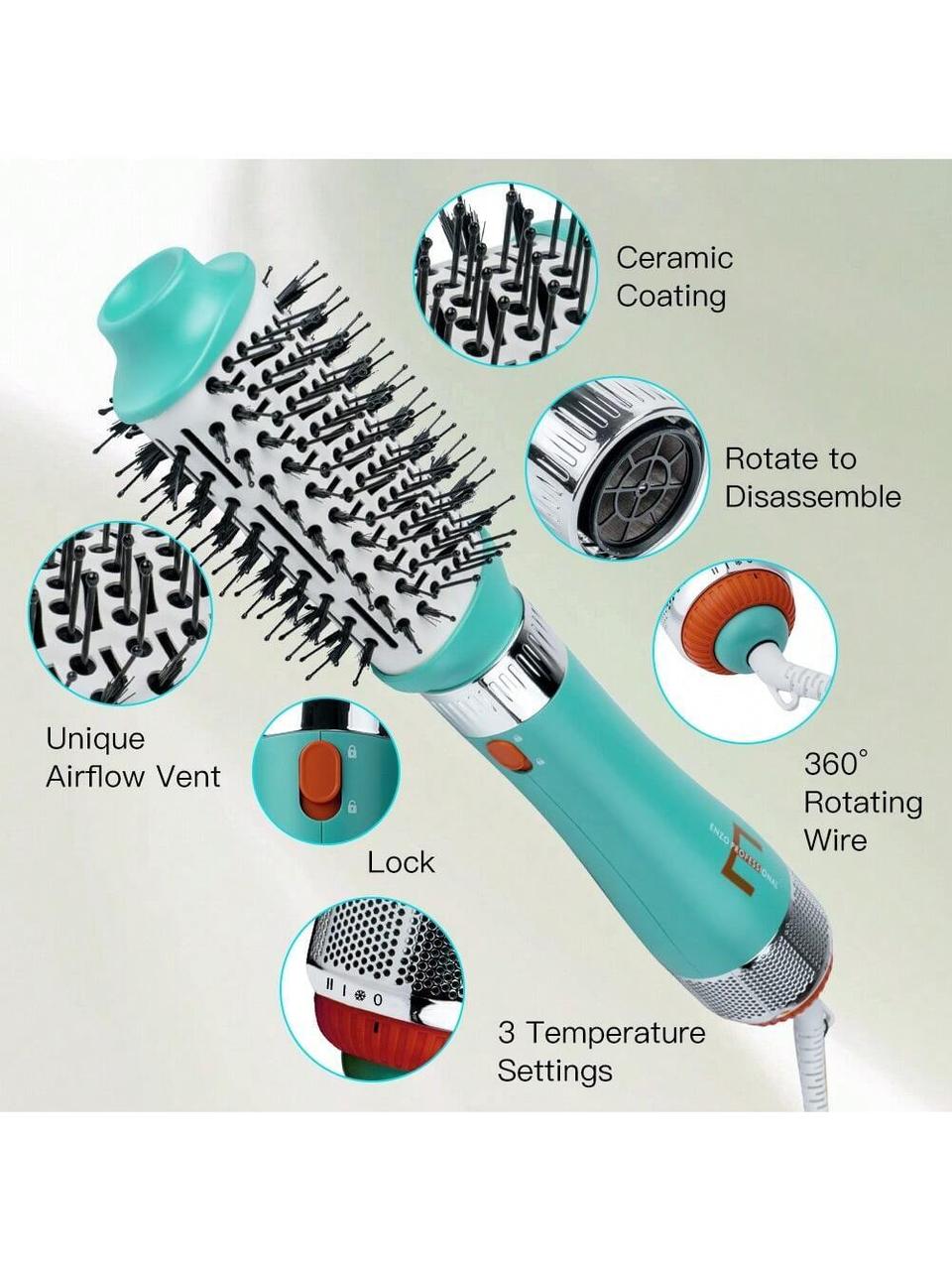 Фен ENZO EN-750 для надання об'єму 6 в 1, Фен-щітка з функцією обертання