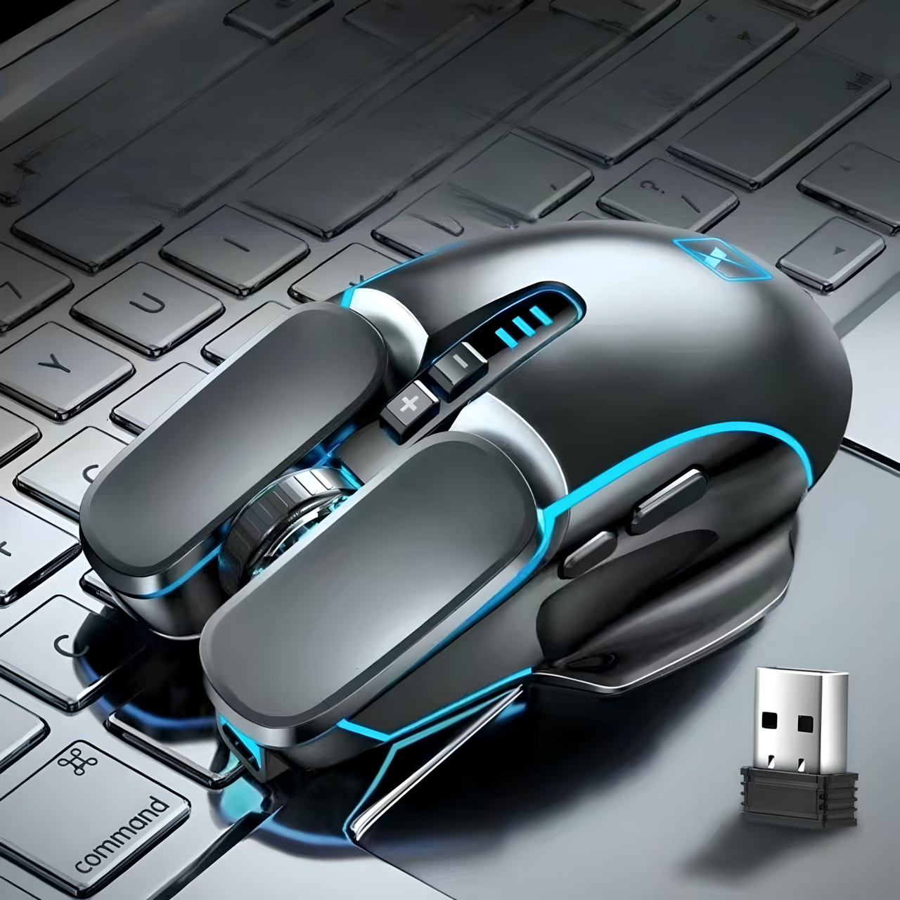 Мышь TECHNOLOGY M215 беспроводная USB 2.4ГГц с RGB подсветкой и аккумулятором, 2400 DPI, gray - фото 6 - id-p2077741676