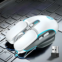 Мышь TECHNOLOGY M215 беспроводная USB 2.4ГГц с RGB подсветкой и аккумулятором, 2400 DPI, white