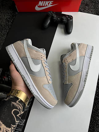 Чоловічі кросівки Nike SB Dunk Low Beige Gray White Взуття Найк СБ Данк Лоу низькі бежеві шкіра замш демісезон, фото 1