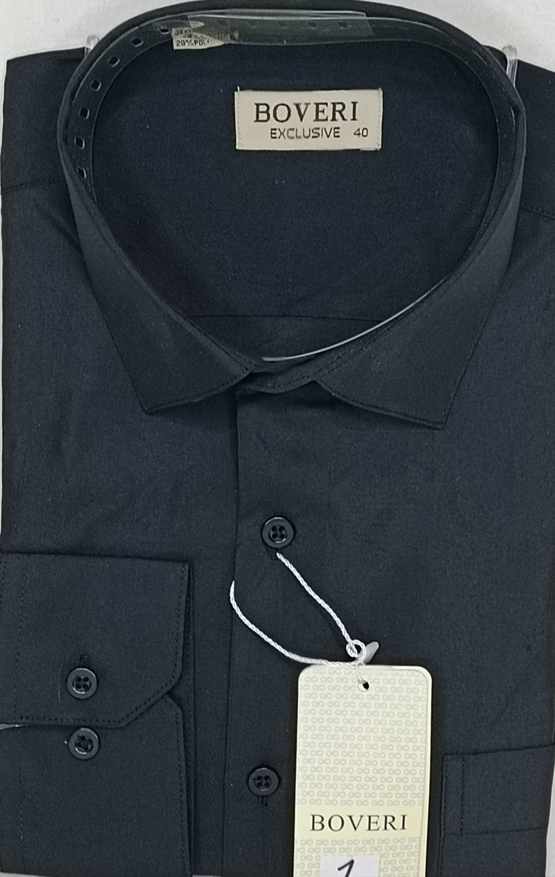 Класична однотонна чоловіча сорочка Boveri vd-0001 чорна з довгим рукавом, ошатна, стильна