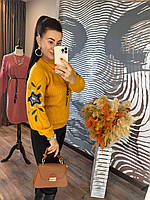Свитер женский с вышивкой на рукавах, вязаный свитер 42-44
