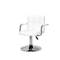 Кресло мастера Арно-АРМ CH BASE с подлокотником белая экокожа, на хромировынной основе