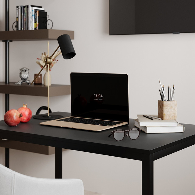 Письмовий стіл Brevity Loft Mid у стилі лофт, графіт/чорний метал Письмовий стіл Brevity Loft Mid 90x75x67 см у стилі лофт, графіт із чорним металевим каркасом