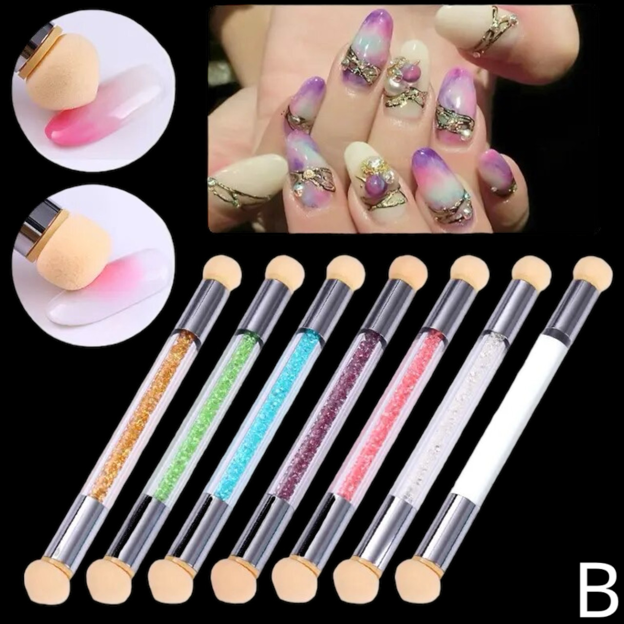 Двосторонній спонж для аеропуфінгу та градієнта (для дизайну нігтів) В, фото 1