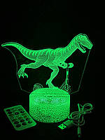 3d лампа Динозавр на самокате, подарок для детей, светильник или ночник, 7 цветов, 4 режима, пульт