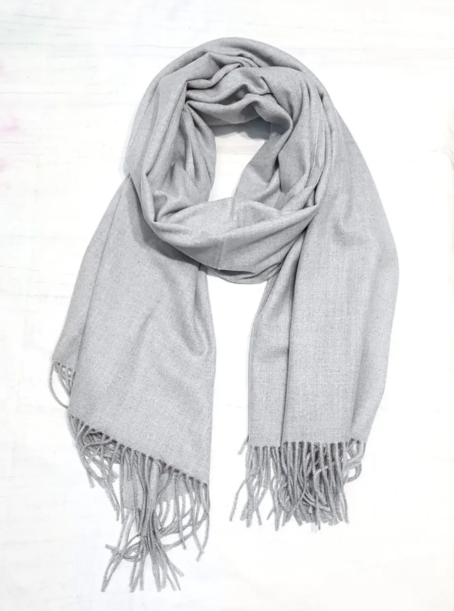 Теплий кашеміровий шарф палантин Саллі 180*65 см світло-сірий однотонний