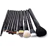 Професійний набір пензлів для макіяжуMАС 12 шт Чорні, Набори пензлів для макіяжу в тубусі, фото 6
