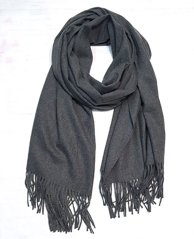 Теплий кашеміровий шарф палантин Саллі 180*65 см сірий темний однотонний, фото 2
