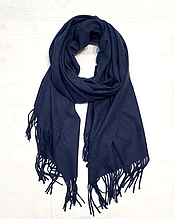 Теплий кашеміровий шарф палантин Саллі 180*65 см темно-синій однотонний