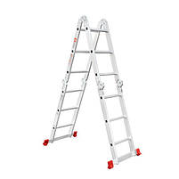 Драбина INTERTOOL LT-0030 з алюмінію, багатофункціональна, трансформер, 4*3 сходинки, 3,70м, 150 кг, фото 3