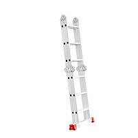Драбина INTERTOOL LT-0030 з алюмінію, багатофункціональна, трансформер, 4*3 сходинки, 3,70м, 150 кг, фото 7