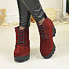 Жіночі замшеві черевики на шнурівці, бордовий колір, фото 2