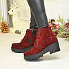 Жіночі замшеві черевики на шнурівці, бордовий колір, фото 5