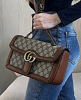 Женская сумочка, клатч отличное качество Gucci Large Marmont Brown Beige 28х16х7 Отличное качество