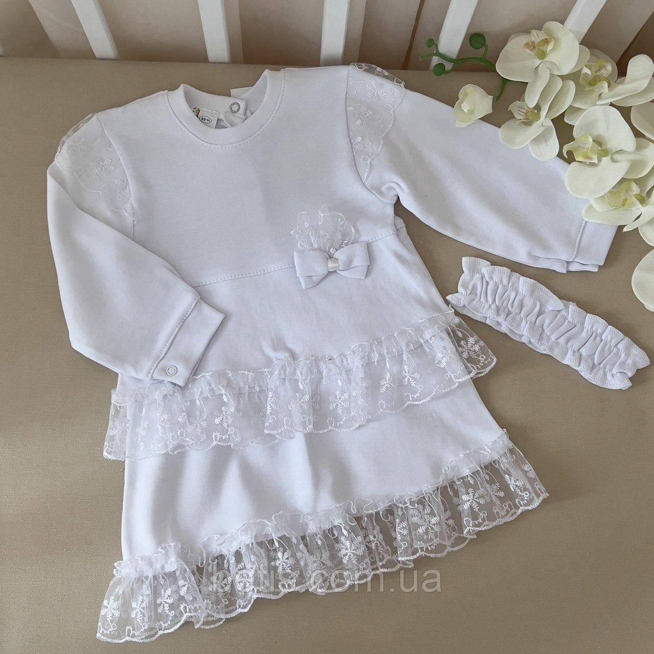 Плаття "Квіточка" д.р. з пов'язкою Білий Інтерлок арт.27070130  Зріст 80-50(р)