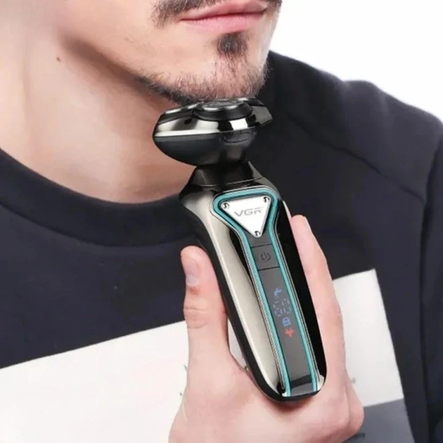 Мужская аккумуляторная электробритва с дисплеем Бритвы для бритья мужские VGR водонепроницаемая - фото 3 - id-p2077817261