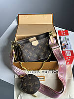 Женская сумочка, клатч отличное качество Louis Vuitton Multi Pochette Brown/Pink 24 х 13 х 6 см Отличное