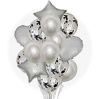 Набор воздушных шаров жемчужный 14штук Фонтан из воздушных шаров Серебрянные воздушные шары