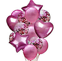 Набор воздушных шаров розовые 14штук Фонтан из воздушных 2 штуки Розовые воздушные шары