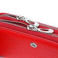 Яркий женский кошелек-клатч с двумя отделениями на молниях ST Leather 19430 Красный Отличное качество