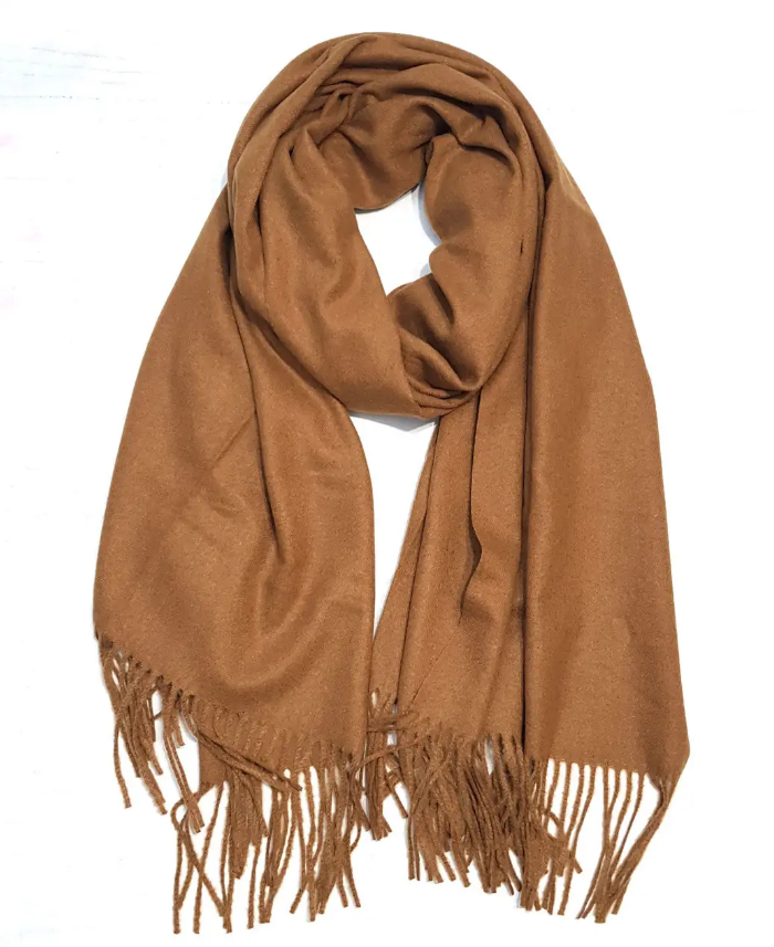 Теплий кашеміровий шарф палантин Саллі 180*65 см коричневий світлий однотонний