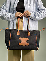 Женская сумочка, клатч отличное качество Celine Cabas Drawstring Cuir Triomphe Textile Black 40 х 28 х 15 см