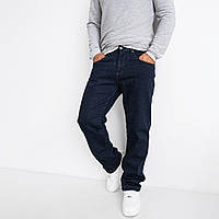 Теплые прямые джинсы мужские синего цвета на флисе до 40 размера Зимние штаны джинсы классические утепленные