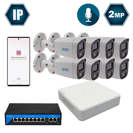 Комплект IP-відеоспостереження Hikvision на 8 циліндричних 2 Мп IP-камер HK-IP7128OW-2MP, фото 1