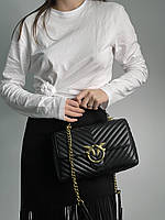 Женская сумочка, клатч отличное качество Pinko Classic Lady Love Bag Puff Chevron Black/Gold 28 х 16 х 8 см