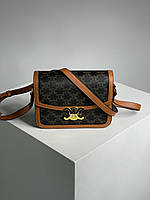 Женская сумочка, клатч отличное качество Celine Teen Triomphe Bag in Triomphe Canvas And Calfskin Tan 22 x