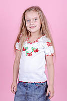 Вышиванка для девочки трикотажная, футболка из хлопка с коротким рукавом 92