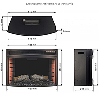 Електричний Камін ArtiFlame AF25 PANORAMIC (зі звуком) Електрокамін Вбудований з ефектом живого вогню, фото 3