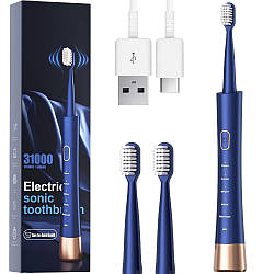 Електрична зубна щітка Electric Sonic Toothbrush, 2 насадки, Синя / Ультразвукова зубна електрощітка