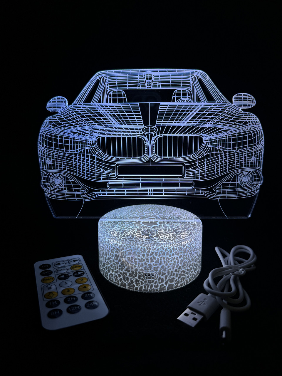 3D лампа Машина БМВ, подарунок для шанувальників автомобілів, світильник або нічник, 7 кольорів, 4 режими, пульт