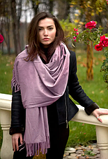 Теплий кашеміровий шарф палантин Саллі 180*65 см пудрово-бузковий однотонний, фото 3
