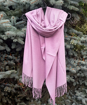 Теплий кашеміровий шарф палантин Саллі 180*65 см пудрово-бузковий однотонний, фото 2