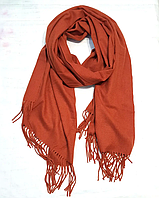 Теплый кашемировый шарф палантин Салли 180*65 см терракотовый однотонный